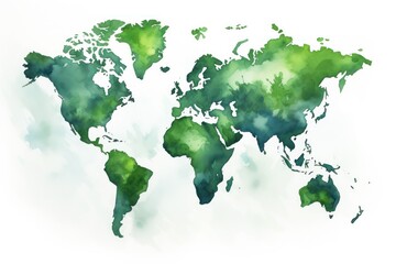 watercolor green world map illustration. Ecology and environment concept. Global warming and necessity to start action on climate change. 