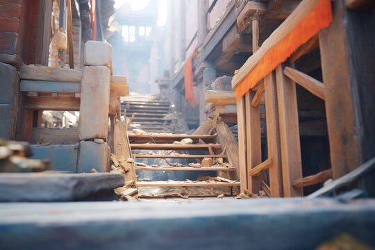 isolated ruin stairway leading to a vanished floor