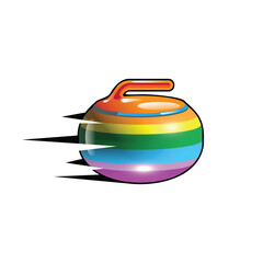 Rainbow colored curling ball ice sport