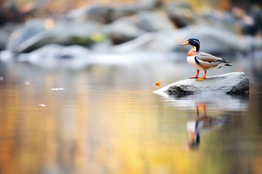 lone duck casting reflection in serene river