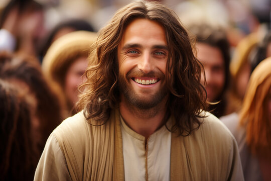 Jesus smiling with people