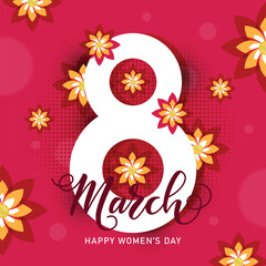 Women's day international vector design. March 8 women's day celebration with flower elements and number eight
