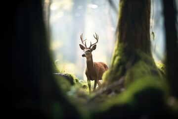 silhouette of a lone deer in a forest clearing