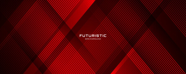 Red techno abstract background overlap layer on dark space with diagonal lines shape effect decoration. Modern graphic design element cutout style for web banner, flyer, card, or brochure cover - obrazy, fototapety, plakaty