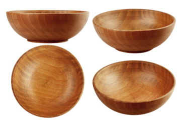 Wooden Bowl, plate, isolated on white background, full depth of field