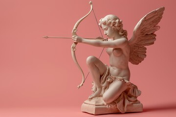 Aiming for Love: An isolated Cupid with his bow and arrow, taking aim against a pastel background, providing a romantic and minimalistic illustration with ample space for copy - Powered by Adobe