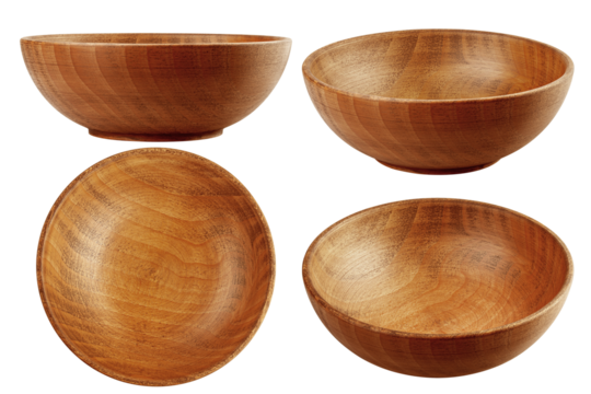 Wooden Bowl, plate, isolated on white background, full depth of field
