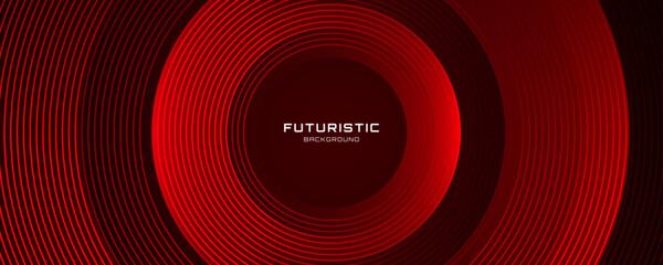 Red techno abstract background overlap layer on dark space with circle lines shape effect decoration. Modern graphic design element cutout style for web banner, flyer, card, or brochure cover