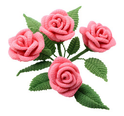 Cute pink roses flower make from yarn knitting, PNG file, isolated background.