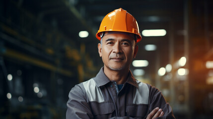 Maintenance engineer man wearing uniform and safety hard hat on factory station. construction Industry and Engineer concept.