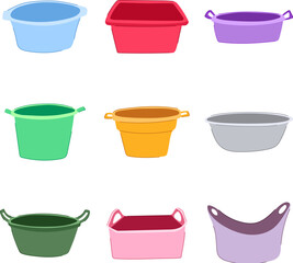 basin plastic set cartoon. bucket tub, bowl laundry, soap washbowl basin plastic sign. isolated symbol vector illustration