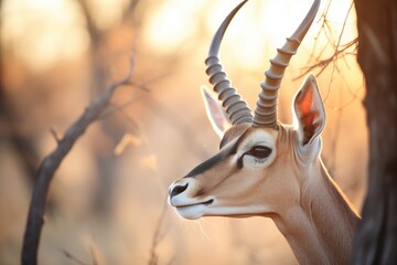 Fototapeta premium sun filtering through horns of impala at golden hour