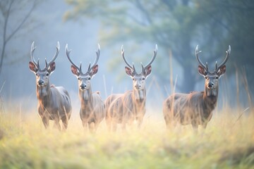 Obraz premium group of kudus in misty morning light