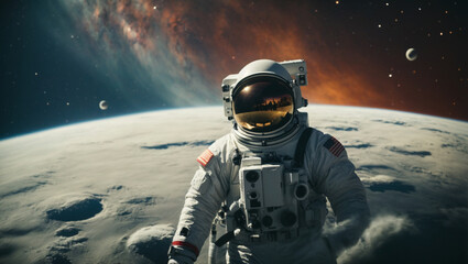 Fototapeta na wymiar Astronaut at spacewalk, Beauty of deep space. Billions of galaxies in the universe