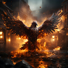 A phoenix rising from the ashes - obrazy, fototapety, plakaty