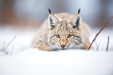 Obraz premium lynx crouching in snow hunting pose