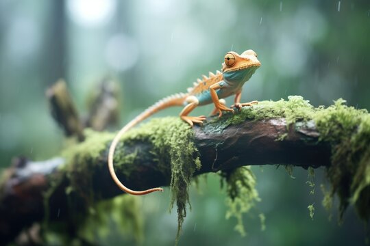 basilisk lizard resting on a rainforest bough