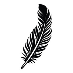 Obraz premium Black fluffy feather. Hand drawing vintage art realistic quill feathers for pen detailed isolated vector elegant silhouette sketch bird plume set