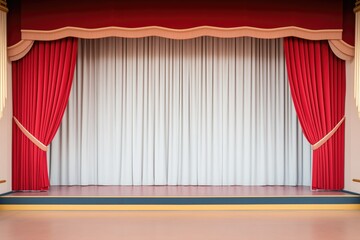 spotlight on empty opera stage with red curtain