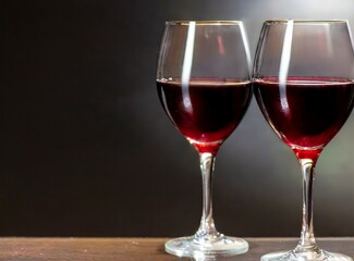 Pair of red wine glasses isolated on dark white background with copy space