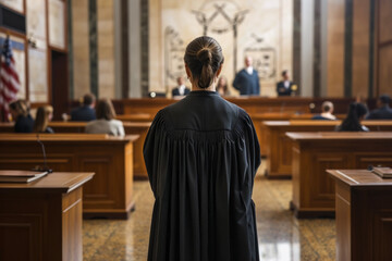 The concept of judges and lawyers working in the courtroom, symbolizing the pursuit of justice in business and law. - obrazy, fototapety, plakaty