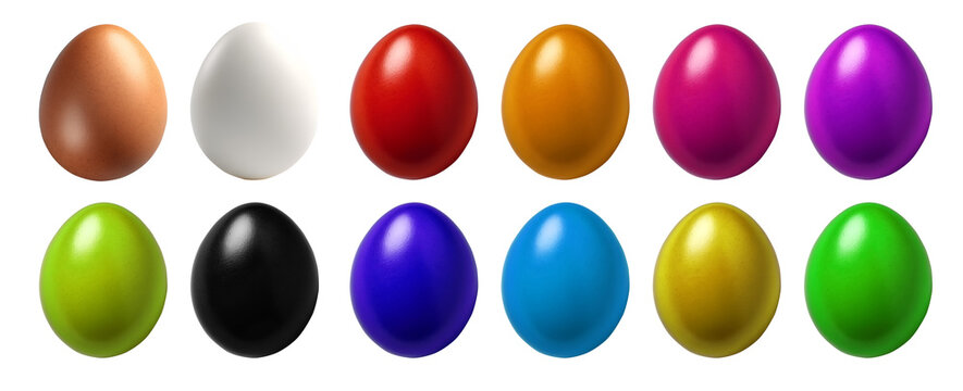 Set collection of Colourful plain blank egg eggs easter on transparent background cutout, PNG file. Many different colours. Mockup template for artwork design