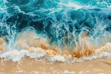 Foto op Plexiglas Aerial view of a beach with a blue wave © BrandwayArt
