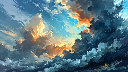 Abstract Watercolour Painting Blue Sky Overcast, Background Banner HD