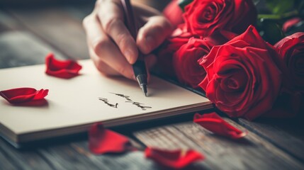 alentine's Day Celebration with a Bouquet of Roses, a Passionate Couple Embracing, and Cherished Moments of Love