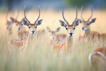 herd of springboks forming a natural pattern in the grass - obrazy, fototapety, plakaty