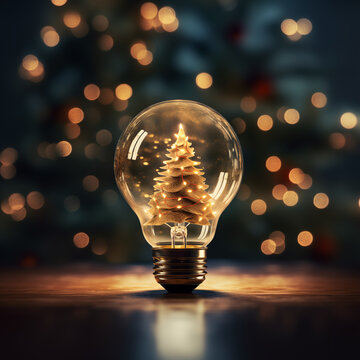 Christmas Bulb Ornament Tree encased in a lightbulb
