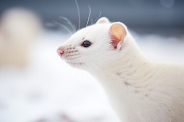 close-up of stoats white winter fur
