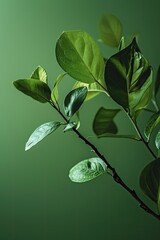 Fototapeta na wymiar Green leaf on green background