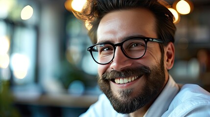 Obraz premium Happy smiling businessman in office