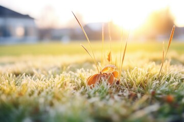 morning frost on grass with first light