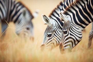 zebras forming patterns while eating grass