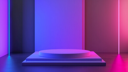 
Neon abstract podium for product in glowing style with copy space