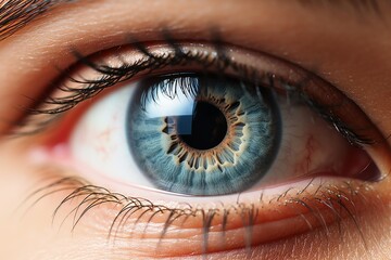 An extreme close up of a womans eye.