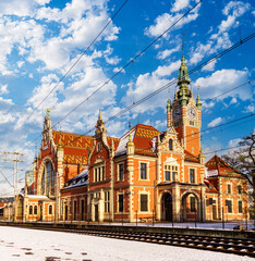 Beautiful ancient railway station building in Gdansk