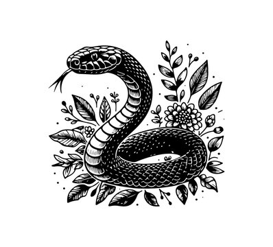 black mamba snake hand drawn vector graphic asset