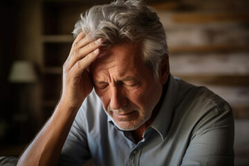 Unhappy man adult sad problem pain head person depressed mature male stress