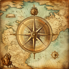 Vintage map with a compass rose.