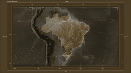 Brazil composition. Sepia elevation map