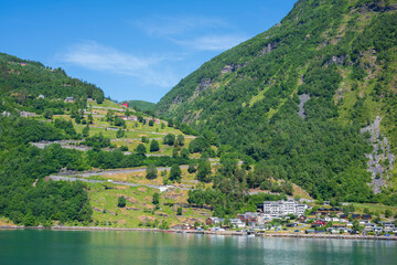 Fototapeta na wymiar Møllsbygda is a small village located close to Geiranger, Norway, a UNESCO World Hertiage Site