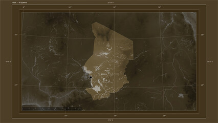 Chad composition. Sepia elevation map