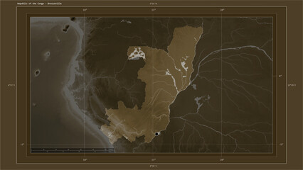 Republic of the Congo composition. Sepia elevation map