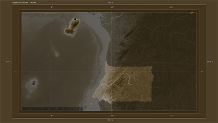 Fototapeta na wymiar Equatorial Guinea composition. Sepia elevation map