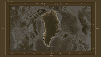 Greenland composition. Sepia elevation map