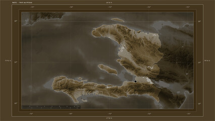 Haiti composition. Sepia elevation map