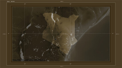 Kenya composition. Sepia elevation map